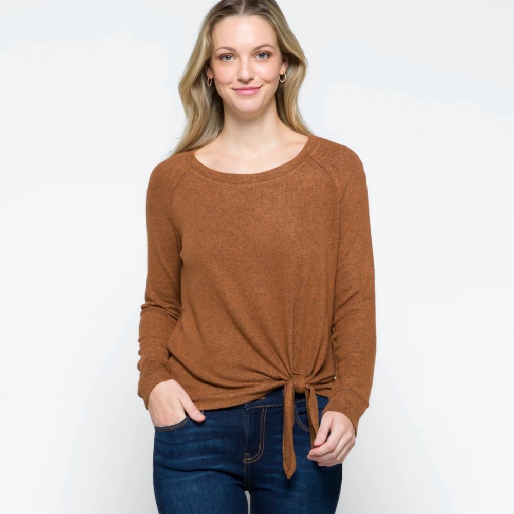 Billie Tie Front Brushed Knit Top